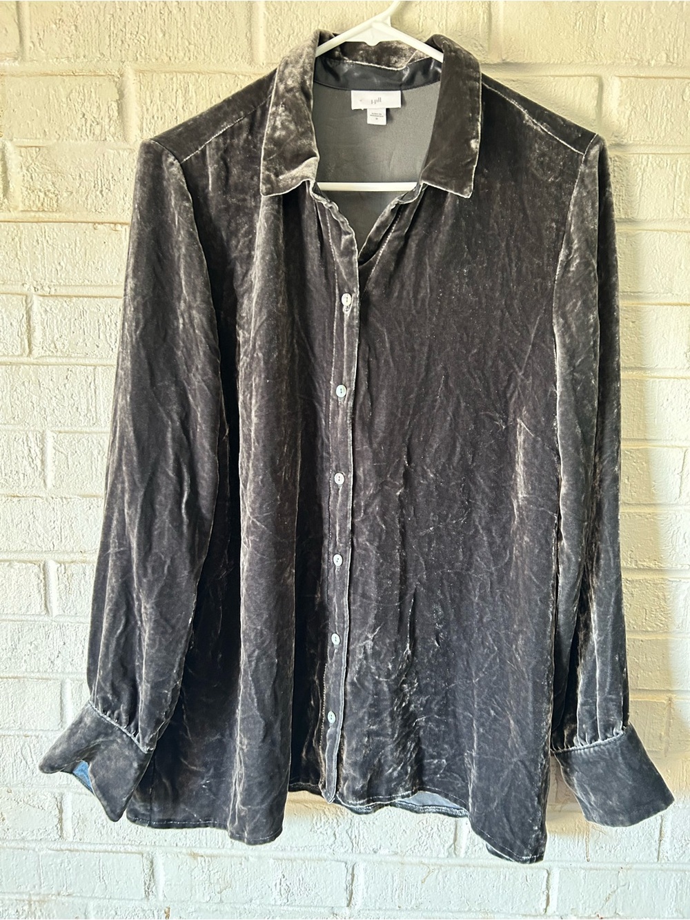 J Jill Velvet Shirt Medium Grey  Silk Rayon Blend Button Up Long Sleeve Top